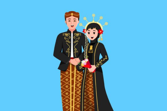 Celebrate Cultural Elegance with Indonesian Couple Wedding Illustration