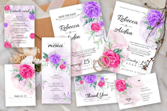 Watercolor Floral Wedding Card Set: Your Complete Design Toolkit