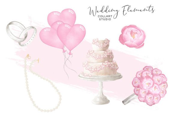 Wedding Clip Art and Watercolor Stickers for Modern Design